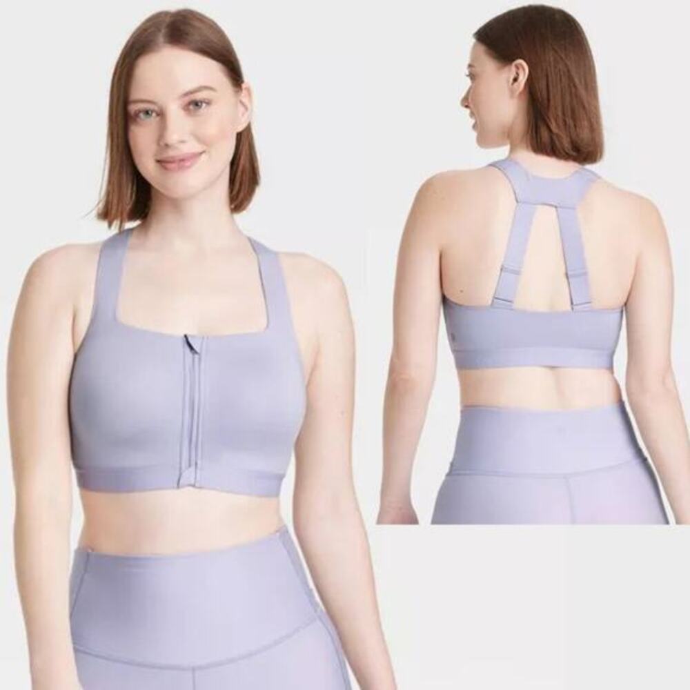 All In‎ Motion Sculpt High Support Zip Front Sports Bra Lilac Purple Size 34D